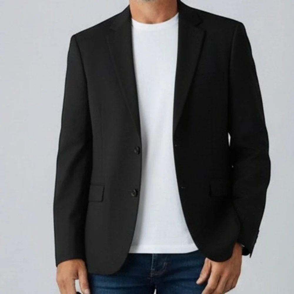 Andrew Fezza Mens 46R Black 100% Pure Cashmere 3-Button Blazer Sport Coat Italy